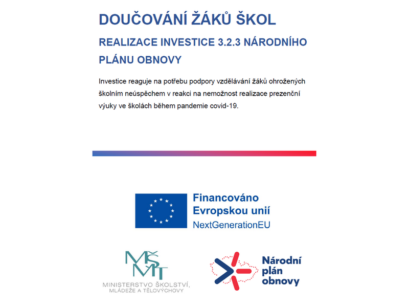 Doučování žáků škol - Realizace investice 3.2.3 Národního plánu obnovy