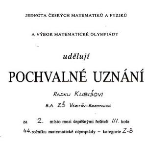 Krajské kolo matematické olympiády 1995